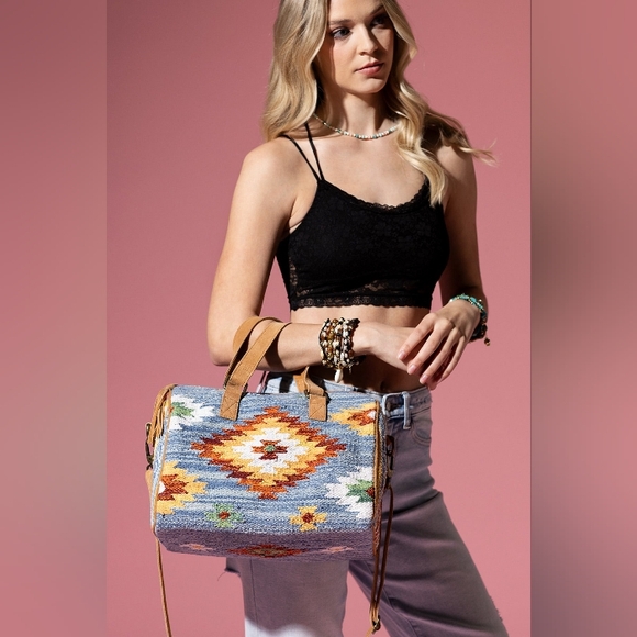 Handmade Boho Chic Satchel / Boston Bag - Navajo Aztec Inspired Design - Picture 14 of 14